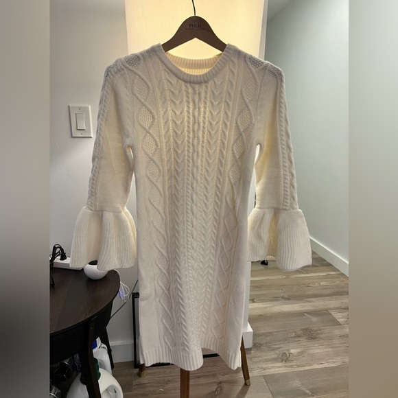 Eliza J Cream Cable Knit Sweater Dress with Bell Sleeves - Size Small - Picture 3 of 10